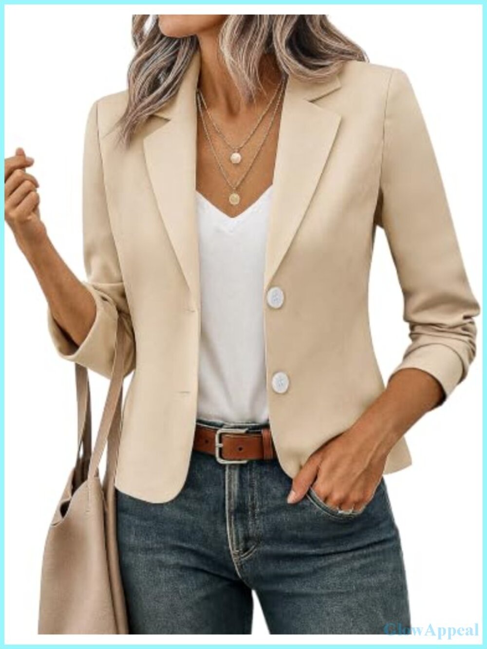 Womens Cropped Blazer Jacket Notch Lapel Business Casual